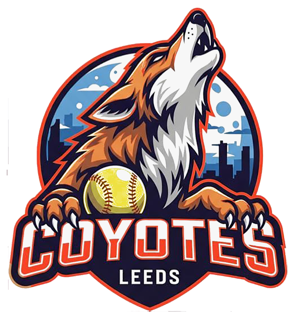 Coyotes softball team logo, a howling coyote head illustration