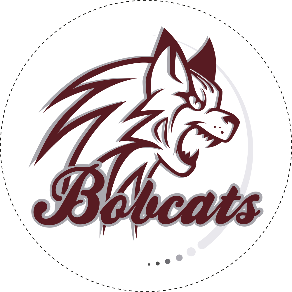Bobcats softball team circular logo featuring a wolf head illustration and the word Bobcats in maroon script on a white background