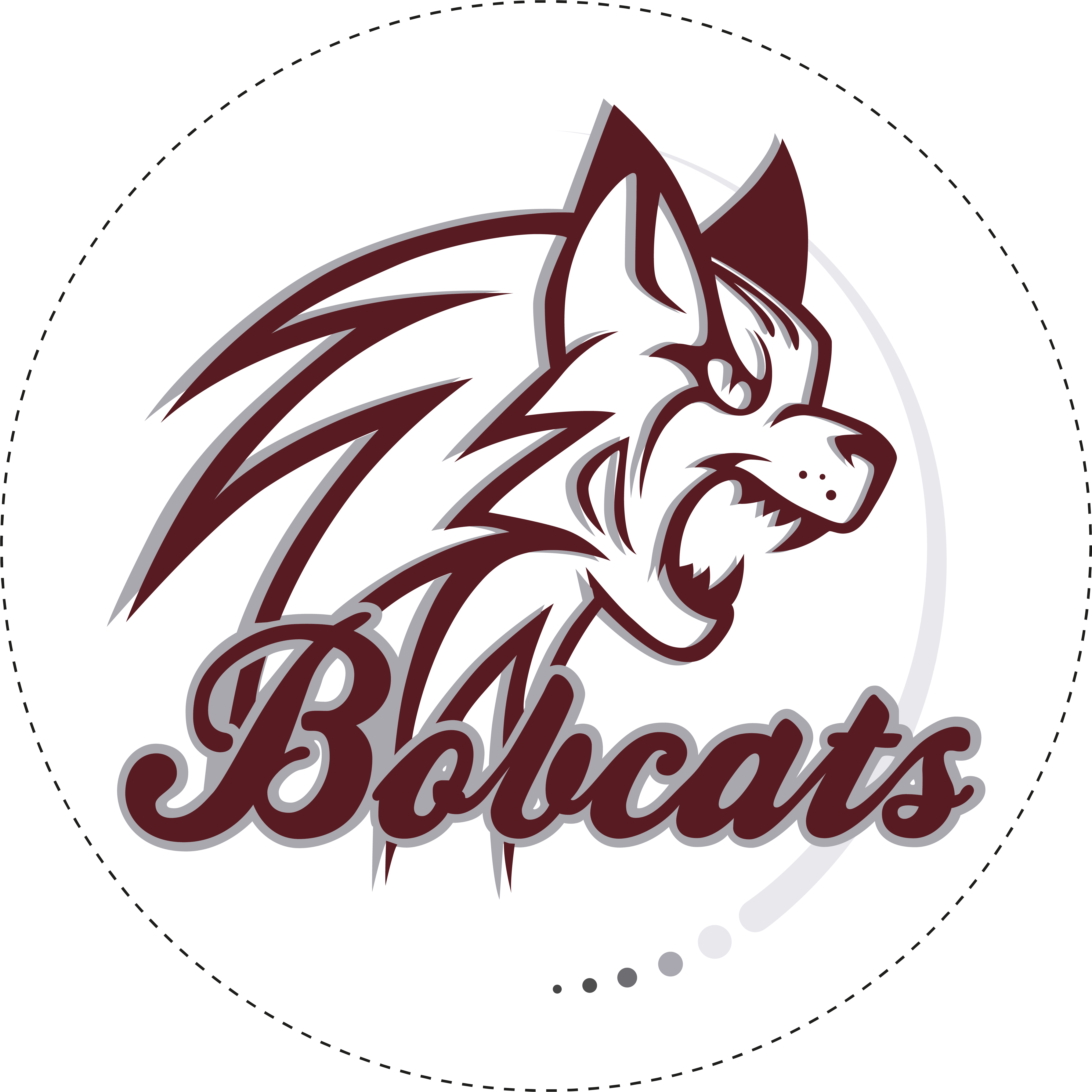 Bobcats softball team circular logo featuring a wolf head illustration and the word Bobcats in maroon script on a white background