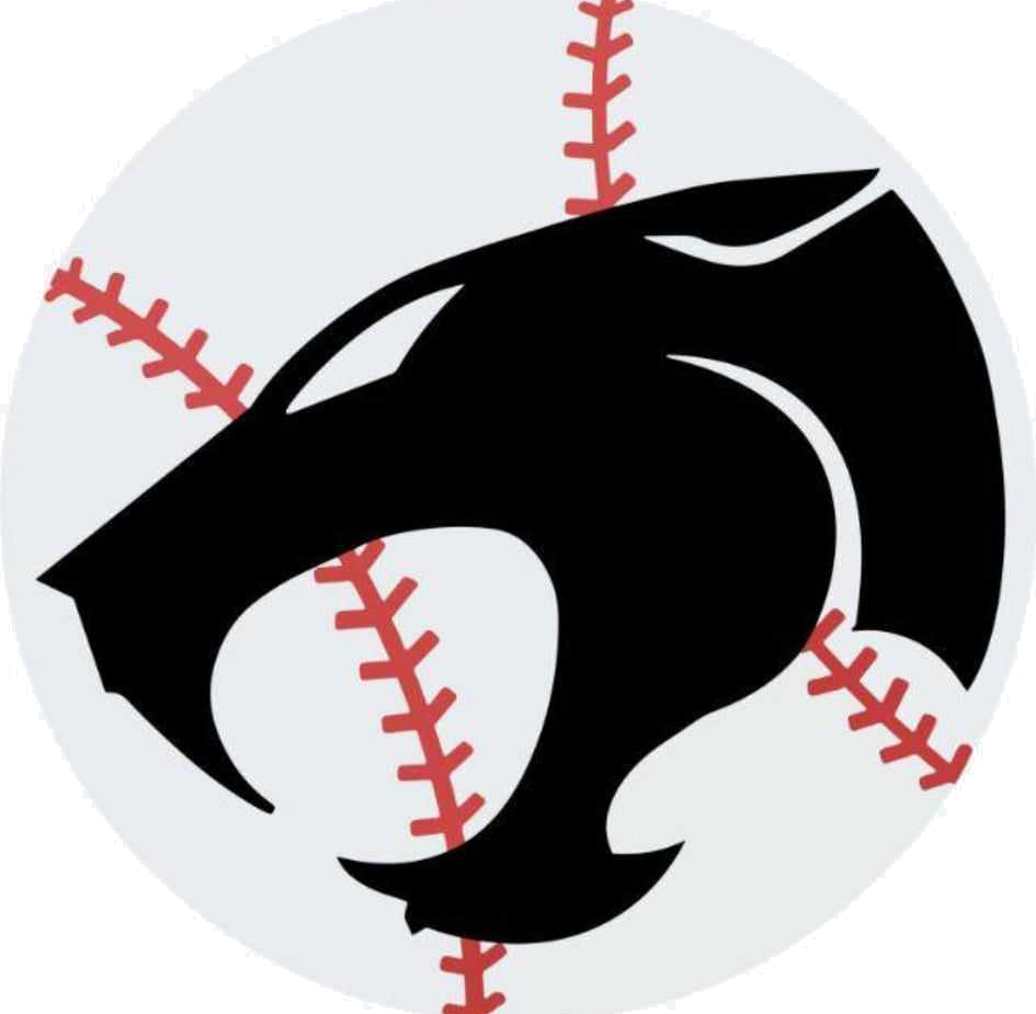 Thunderbats softball team logo featuring a black panther head over a grey baseball with red stitching